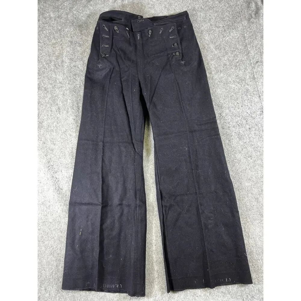 VTG 40s US Navy Sailor Pants Mens 28 Black High Rise Wide Leg Military Workwear